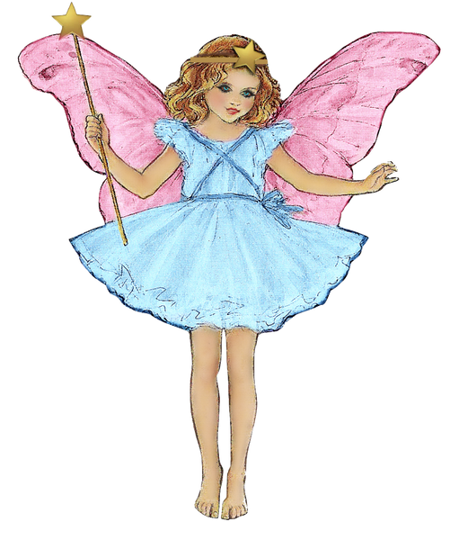 Fairy blue eyes blue dress pink wings