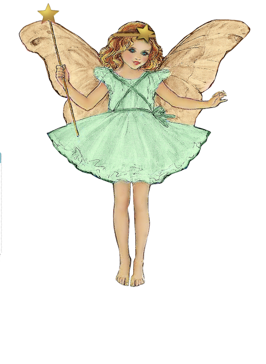 Fairy blue eyes pale green dress natural wings