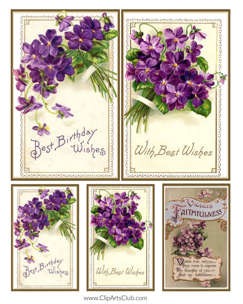 Faithful Violets Vintage Postcards Collage Sheet Printable