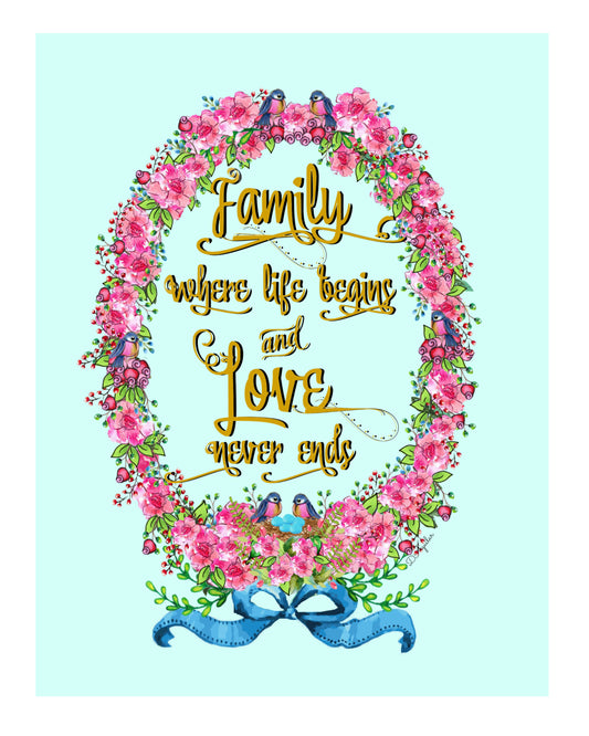 Family where life begins & Love never ends 8x10 Beautiful Print