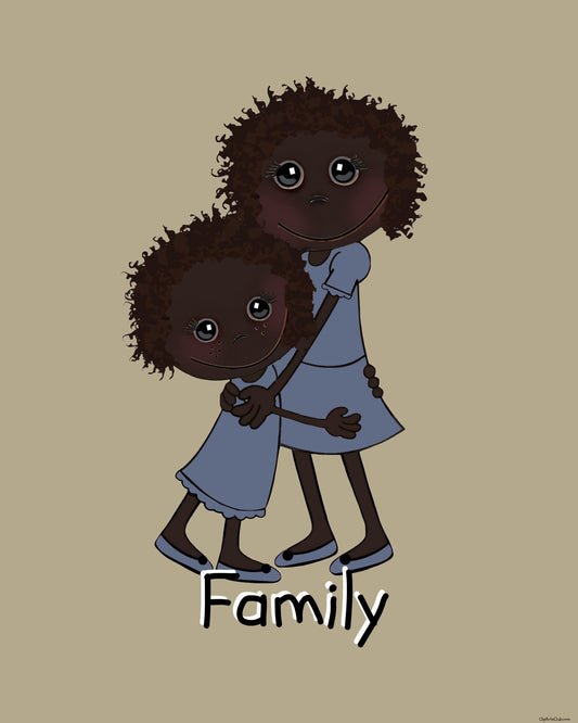 Family 8x10 Primitive Style Print Rag Doll Mama & Daughter