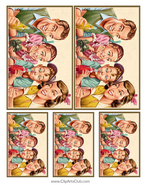 Family Vintage Postcard - Soda Pop Collage Sheet Printable 1950s Retro