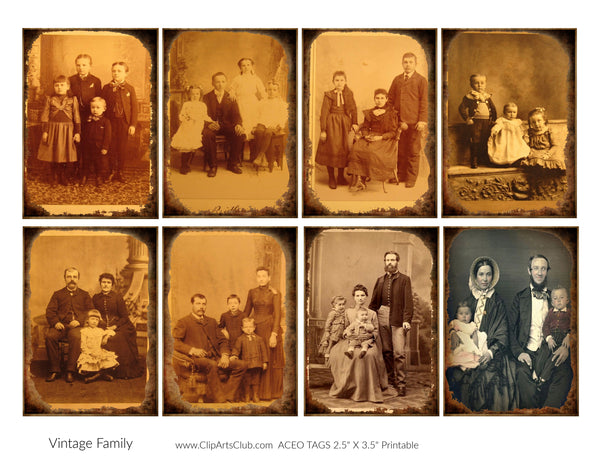 Antique Photos of Families ACEO/ATC Cards Vintage Family Collage Sheet Printable