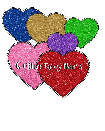 6 Glitter Fancy Hearts Hand Drawn Blank to personaize