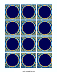 Navy Blue & Gold Glitter Fancy Framed Circle Squares - Creative Blanks Collage Sheet Printable