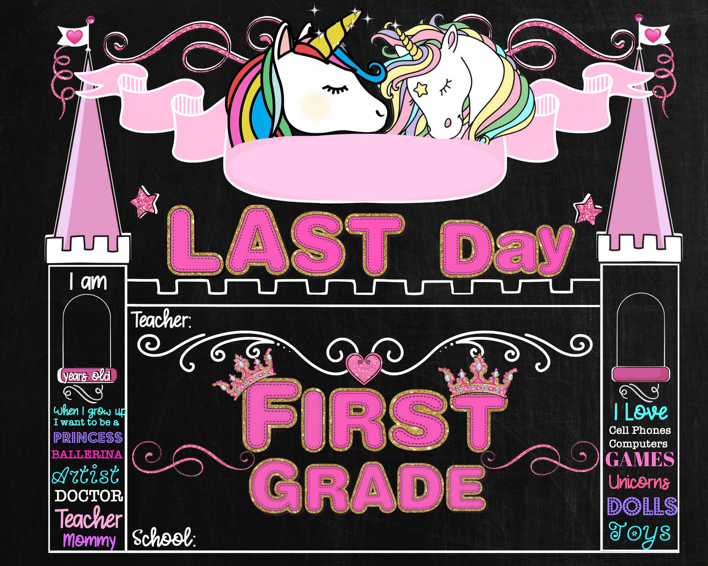 1st Grade  - Last Day First Grade Elementary School Sign - Photo Prop