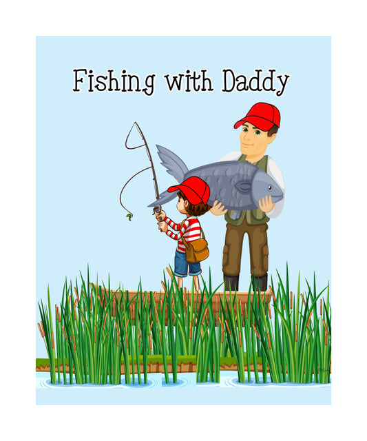 We Love Our Daddy 8x10 Print Ready to Frame - Fishing with Dad! Personalize - Add Names to Caps
