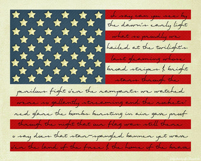 Vintage American Flag Print With Anthem Printable & 8x10 Print