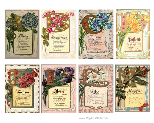 The Language of Flowers - Collage Sheet ATC Cards #1 Printable