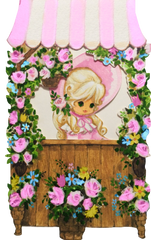 Flower Cart Girl Surrounded by Pink Roses