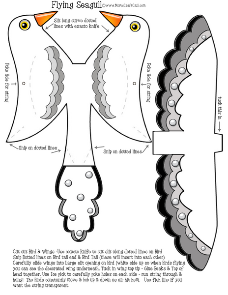 Seagull Flying Bird Easy 1 Page Printable Craft