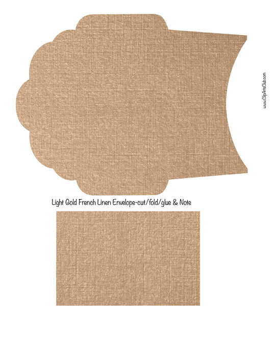 French Linen Envelope & Note Set - Printable  or Scrapbook Pocket - Light Gold