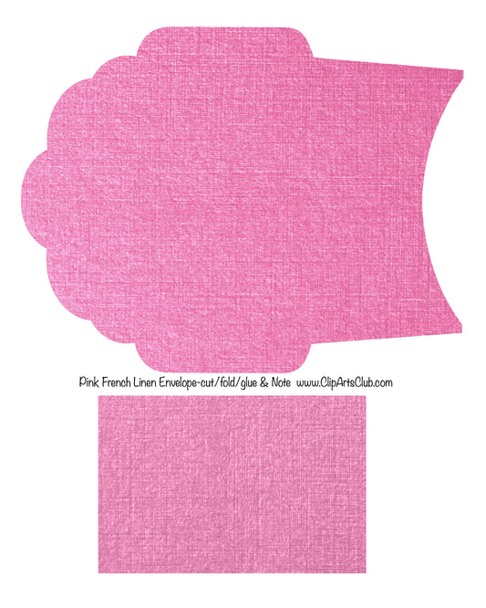 French Linen Envelope & Note Set - Printable  or Scrapbook Pocket - Pink