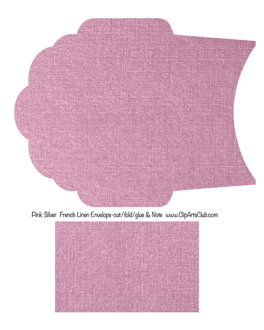 French Linen Envelope & Note Set - Printable  or Scrapbook Pocket- Silver Pink