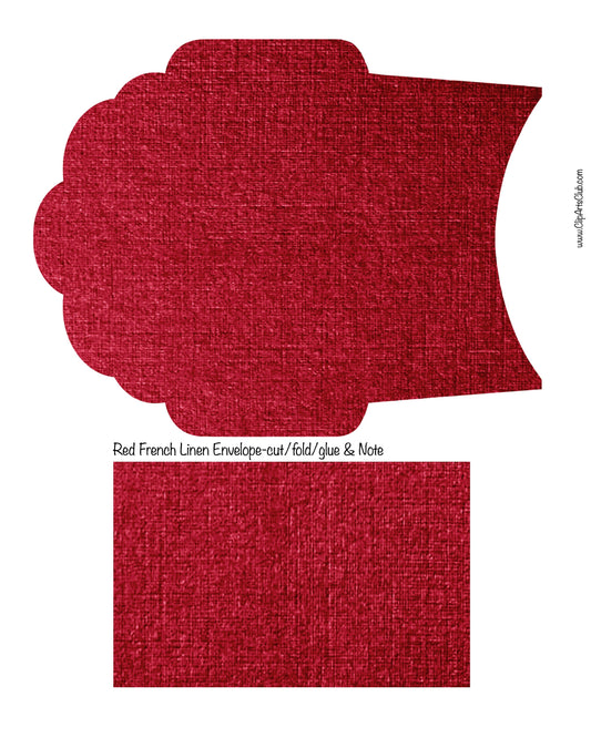 French Linen Envelope & Note Set - Printable  or Scrapbook Pocket - Red