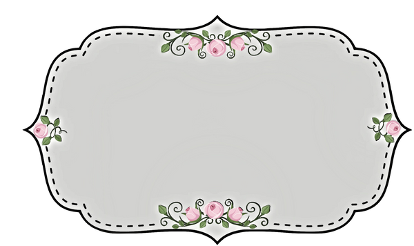 Beautiful Gray Label Set with little pink roses & stitched outline