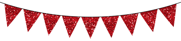 Glitter Bunting Flags SET - Red - Two Red Glitter Bunting Flag Banners