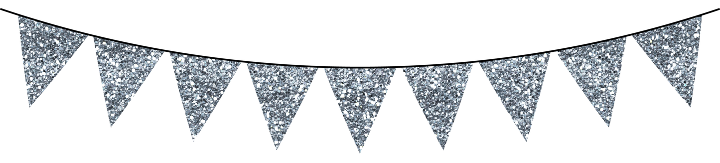 Glitter Bunting Flags SET - Silver - Silver white & Silvery Blue Glitter Bunting Flag Banners