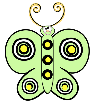 Green Whimsy Butterflies - Printable Sheet & 6 Butterflies Clip Art