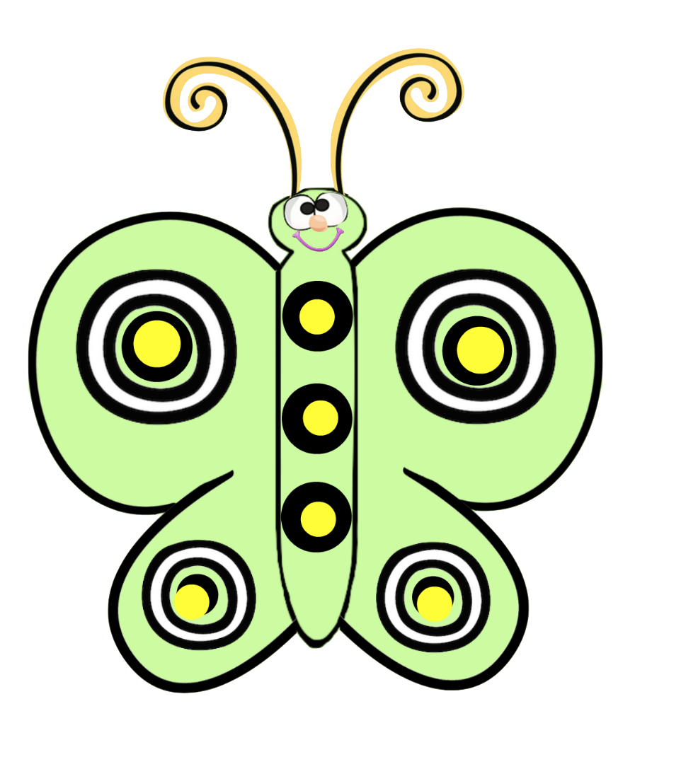 Green Whimsy Butterflies - Printable Sheet & 6 Butterflies Clip Art
