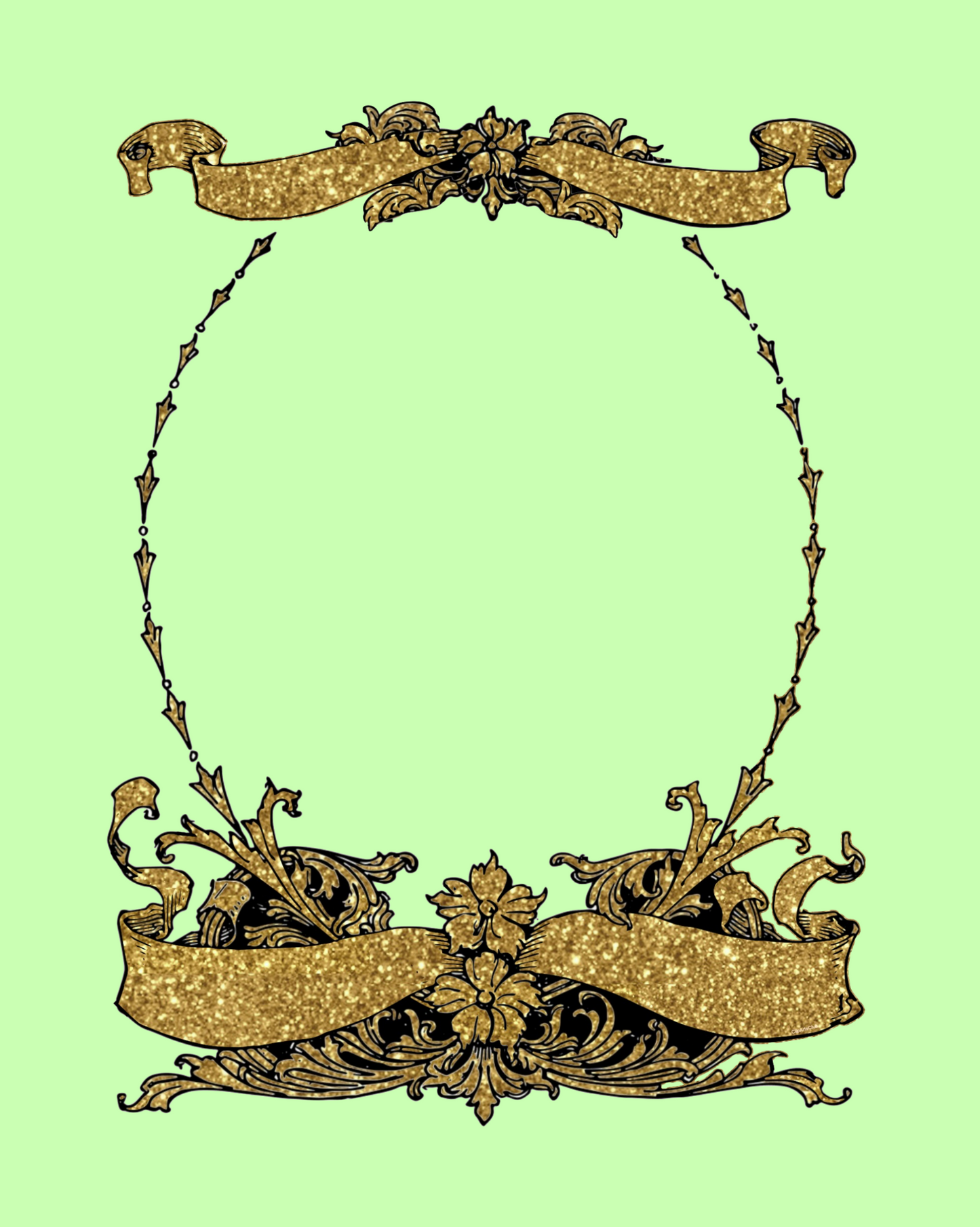 Gold Glitter Baroque Ornate Frame - Green Background 8x10