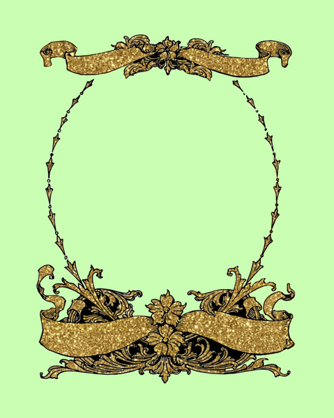 Gold Glitter Baroque Ornate Frame - Green Background 8x10