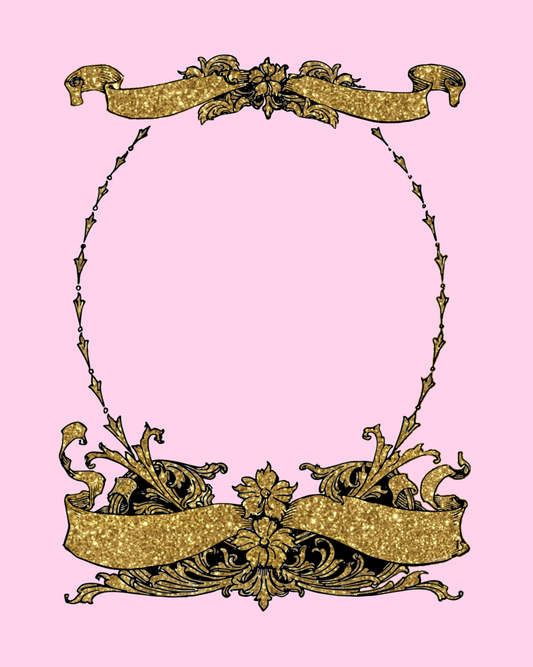 Gold Glitter Baroque Ornate Frame - Pink Background 8x10
