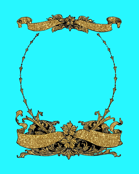 Gold Glitter Baroque Ornate Frame - Turquoise Background 8x10