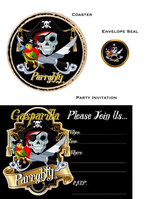 Gasparilla Party Set - Invitation, Coaster, Seal