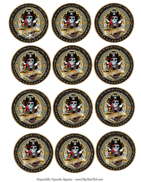 Gasparilla Cupcake Toppers - Circle Party Decorations - Stickers - Badges Collage Sheet