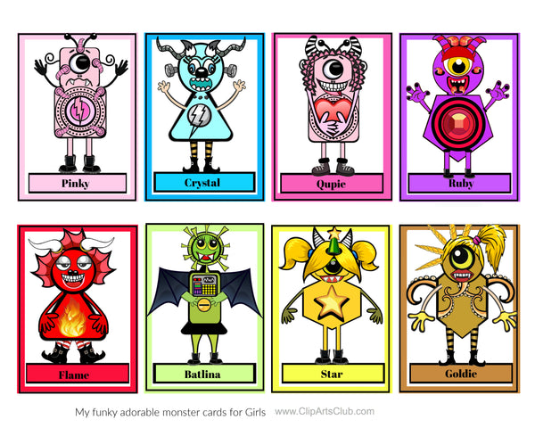 Monster Girls ATC Cards Printable - 8 Girl Monsters Print