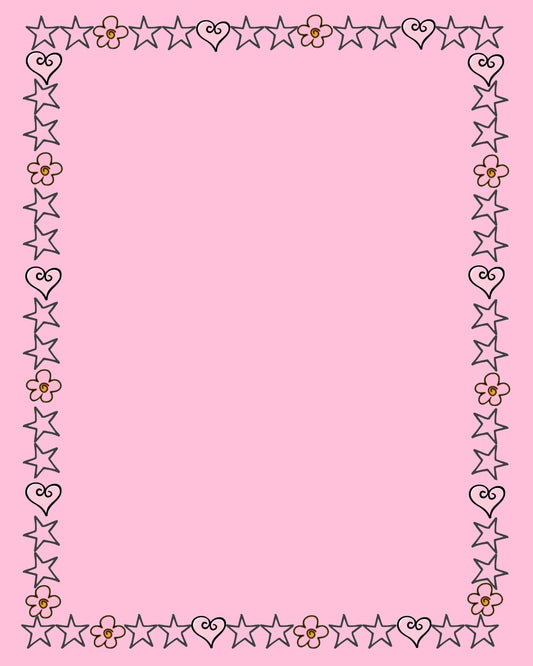 Pink Girly pink hearts, stars, flowers on Pink background 8X10 Page