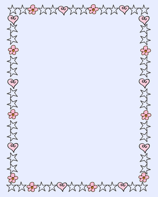 Blu, pink hearts, stars, flowers on Blue background 8X10 page