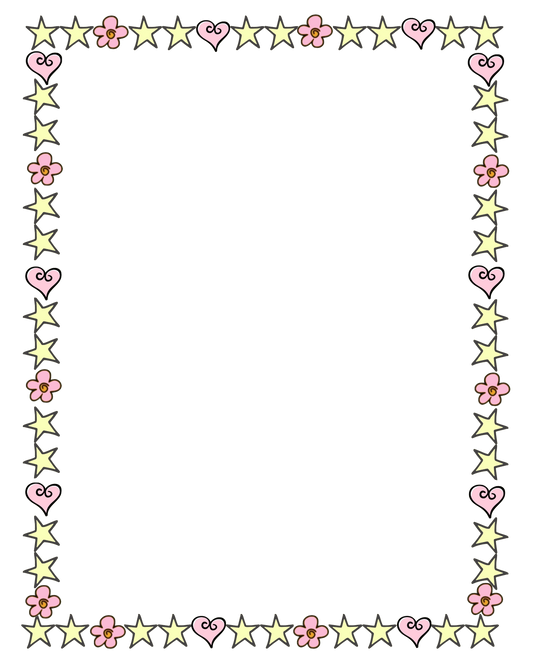 Girly pink and yellow border  - stars - hearts - flowers