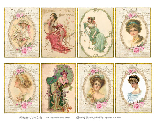 Beautiful Victorian Ladies #1 Vintage Printable Collage Sheet ACEO ATC Cards