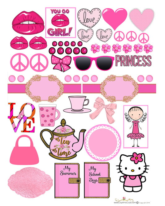 Teen Girls PINK Scrapbook - Journal BUNDLE - Cut Out Printable Sheet PLUS 25 IMAGES - Scroll to see each image to download!