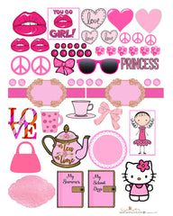Teen Girls PINK Scrapbook - Journal BUNDLE - Cut Out Printable Sheet PLUS 25 IMAGES - Scroll to see each image to download!