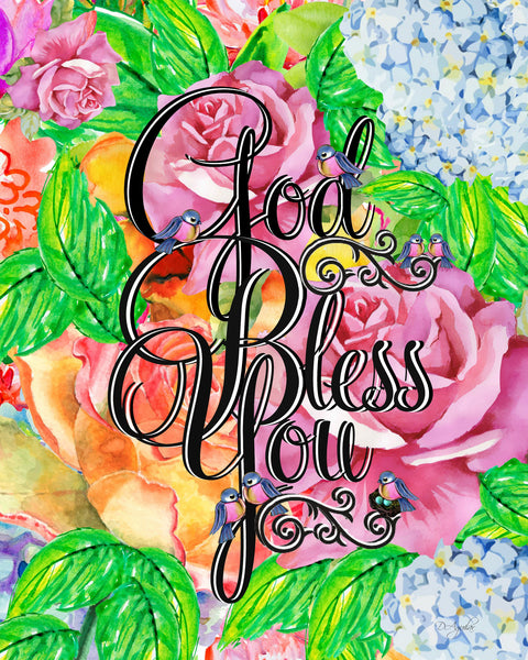 GOD BLESS YOU -  BEAUTIFUL FLORAL PRINT READY TO FRAME GREAT GIFT PRINTABLE   - God Floral Print