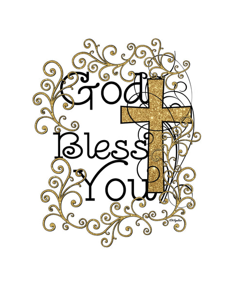 God Bless You - Printable - Gold Glitter Cross