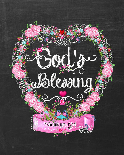 God's Blessing  Heart  8x10 Print Ready to Frame is part of a collection of matching prints