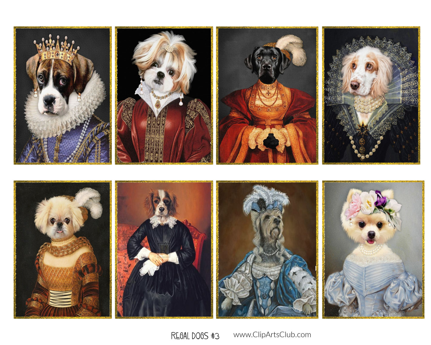 Regal Dogs dressed as Humans Anthropomorphic Dogs #3 ATC ACEO Cards Printable