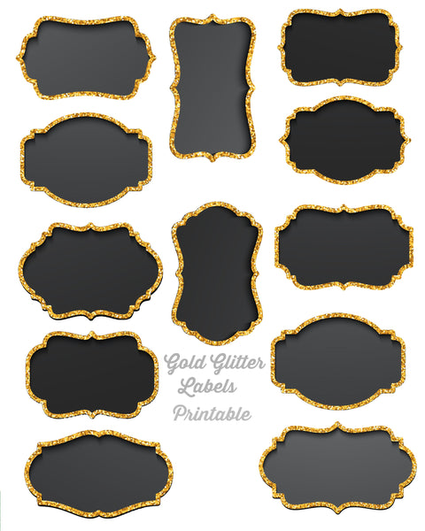 Gold Glitter Trimmed Chalk Label Printable Sheet