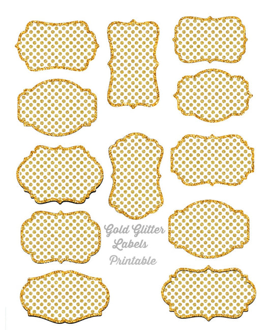 Gold Glitter Polkadots Label Collage Sheet Printable