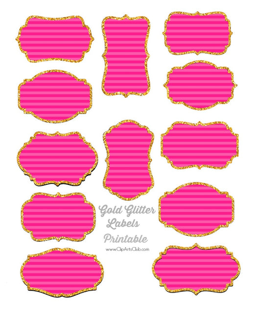 Pink Stripes & Gold Glitter Labels Collage Sheet Printable