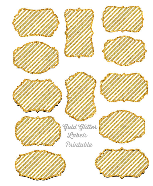 Gold Glitter Stripes Label Collage Sheet Printable