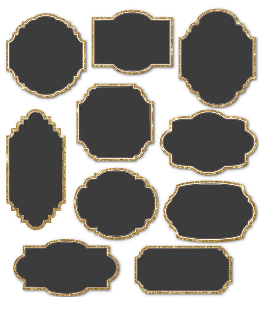 Gold Glitter with White Trim Printable Chalk Labels Sheet