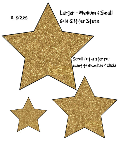 3 Gold Glitter Stars - PNG Images - Small - Medium & Large