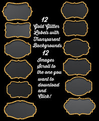 12 Gold Glitter Labels transparent backs - 12 images