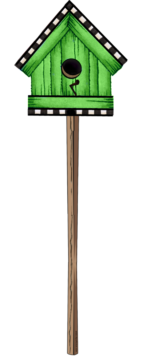 Green Wooden Birdhouse Checkered on Pole png image
