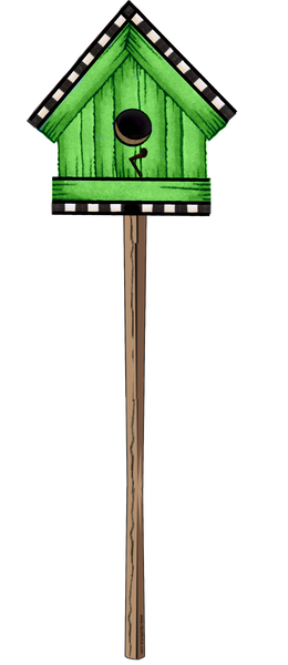 Green Wooden Birdhouse Checkered on Pole png image